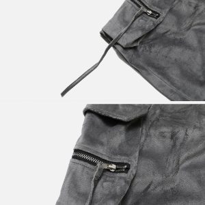 Concert Outfit Solid Zip Up Big Pocket Shorts