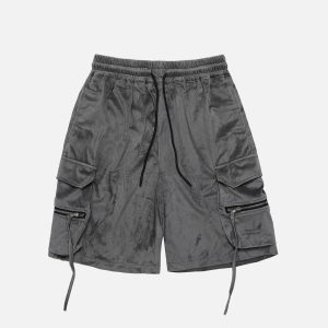 Concert Outfit Solid Zip Up Big Pocket Shorts