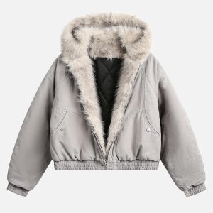 Concert Outfit Spliced Fur Hooded Quilted Jacket