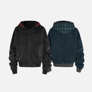 Concert Outfit Spliced Plaid Fake Two-Piece Hoodie