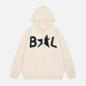 Concert Outfit Star Knit Hooded Zip Up Cardigan Sweater