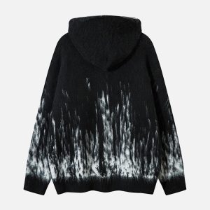 Concert Outfit Star Mohair Fuzzy Hooded Zip Up Sweater