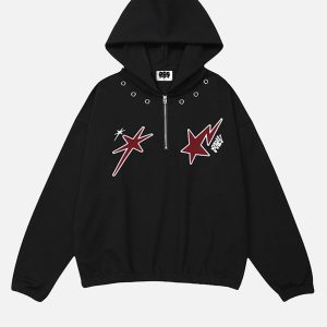 Concert Outfit Star Patchwork Half-Zip Hoodie