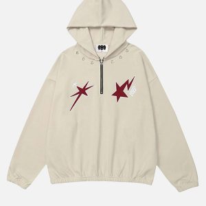 Concert Outfit Star Patchwork Half-Zip Hoodie