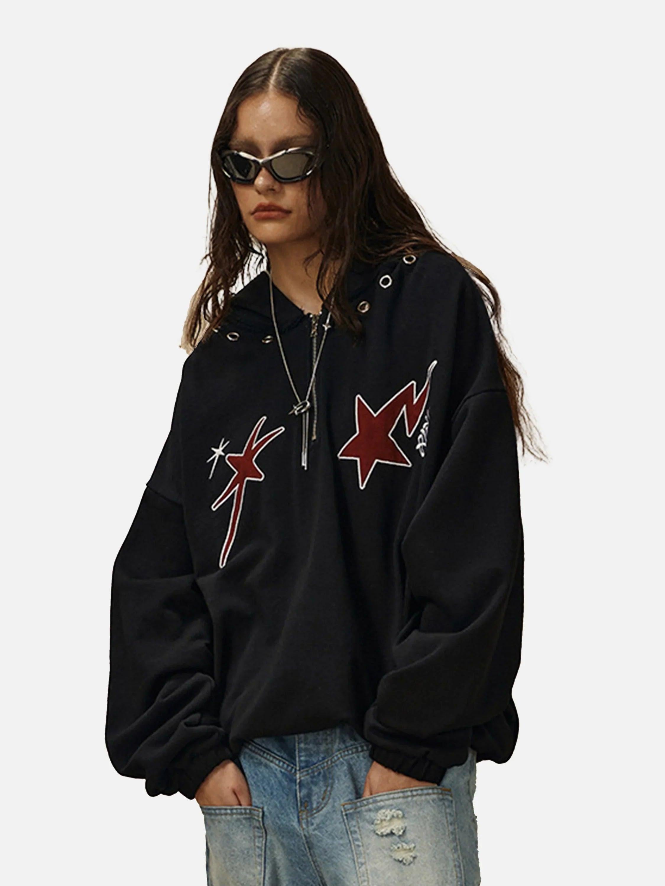 Concert Outfit Star Patchwork Half-Zip Hoodie