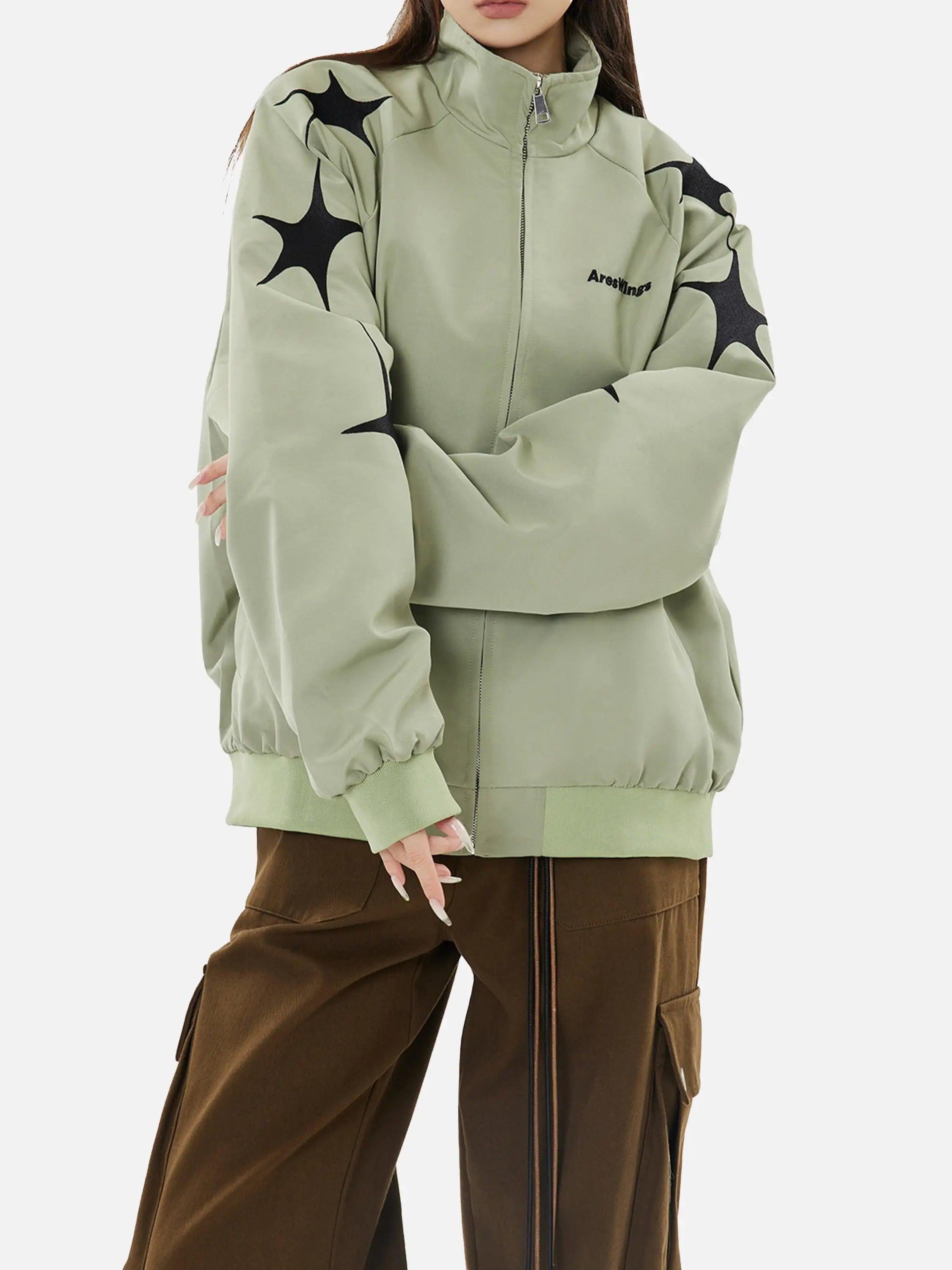 Concert Outfit Street Stars Embroidered Zip-Up Jacket