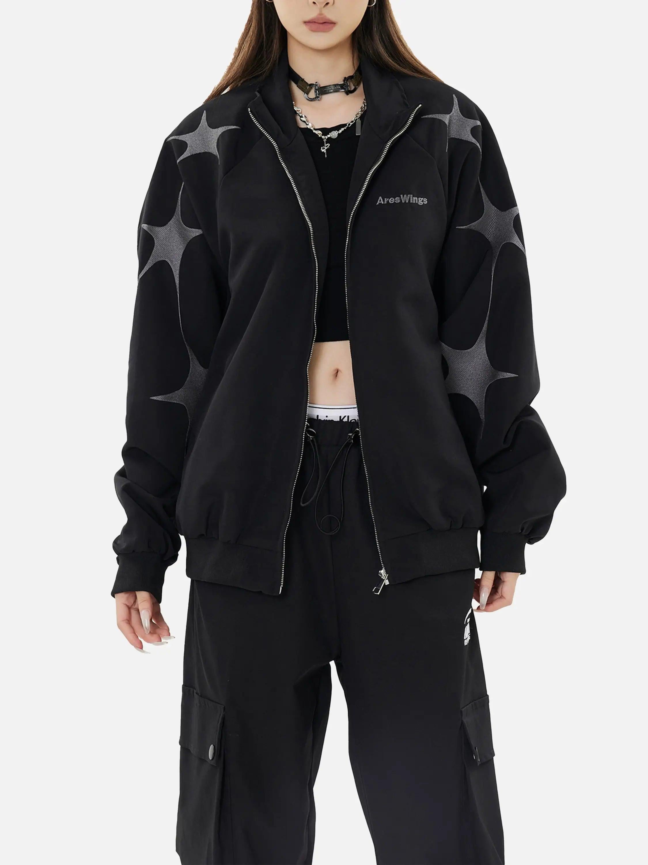 Concert Outfit Street Stars Embroidered Zip-Up Jacket