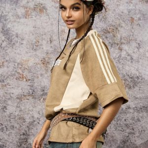 Concert Outfit Suede Contrast Color Spliced Letter Embroidery Oversize T-Shirt