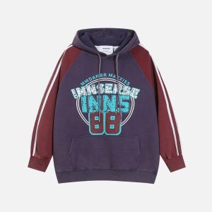 Concert Outfit Vintage Contrast Color Panel Hoodie