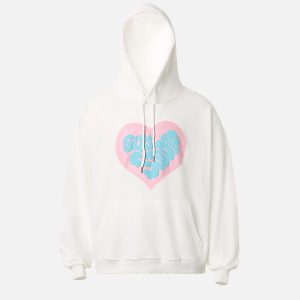 Concert Outfit Vintage Heart Print Hoodie