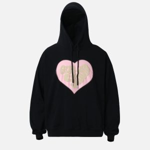 Concert Outfit Vintage Heart Print Hoodie
