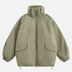 Concert Outfit Vintage Oversized Pleated Stand Collar Jacket
