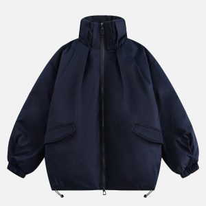Concert Outfit Vintage Oversized Pleated Stand Collar Jacket