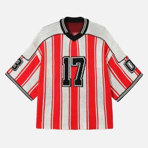 Concert Outfit Vintage Striped Baseball Short-Sleeved Knit Sweater
