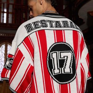 Concert Outfit Vintage Striped Baseball Short-Sleeved Knit Sweater