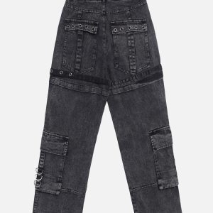 Concert Outfit Vintage Washed Denim Cargo Jeans