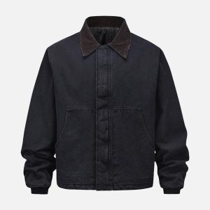 Concert Outfit Vintage Washed Distressed Quilted Work Jacket