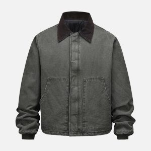 Concert Outfit Vintage Washed Distressed Quilted Work Jacket