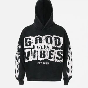 Concert Outfit Vintage Washed Letter Print Hoodie