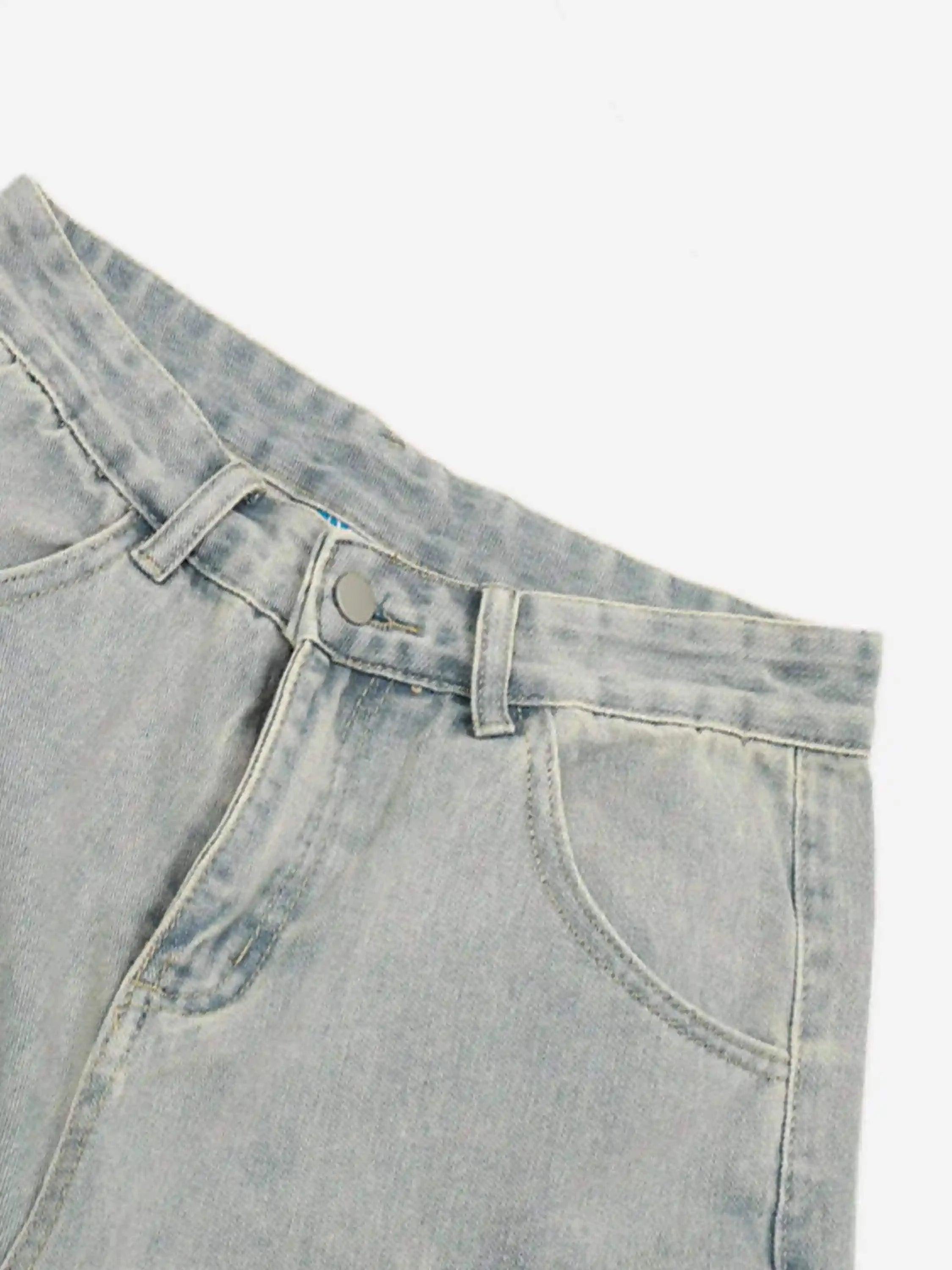 Concert Outfit Vintage Washed Loose Wide-Leg Denim Jorts