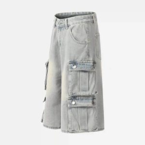Concert Outfit Vintage Washed Loose Wide-Leg Denim Jorts