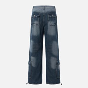 Concert Outfit Vintage Washed Multi-Pocket Jeans