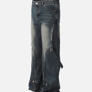 Concert Outfit Washed Distressed Deconstructed Split Work Jeans