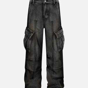 Concert Outfit Washed Distressed Pleated Cargo Jeans