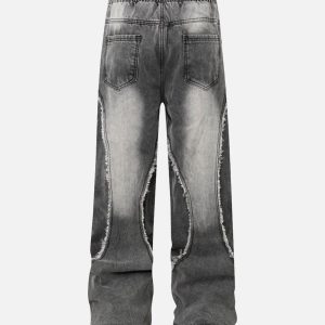 Concert Outfit Washed Distressed Raw Edge Drawstring Jeans
