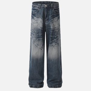 Concert Outfit Washed Lightning Print Loose Jeans