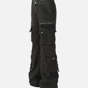 Concert Outfit Washed Multi-Pocket Bootcut Jeans