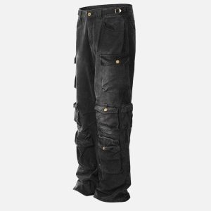 Concert Outfit Washed Multi Pocket Loose Jeans
