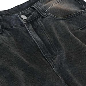 Concert Outfit Washed Pleated Straight Jeans