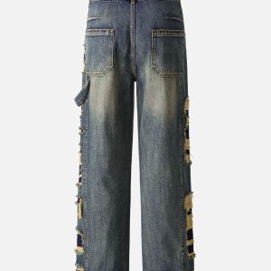 Concert Outfit Washed Side Ripped Straight Jeans