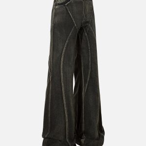 Concert Outfit Washed Split Design Hip-Hop Horn Jeans