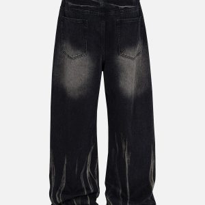 Concert Outfit Washed Stained Wide-Leg Jeans