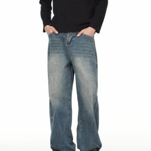 Concert Outfit Washed Wrinkle Loose Jeans