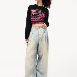 Concert Outfit Wrinkle Washed Loose Jeans
