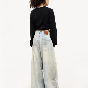 Concert Outfit Wrinkle Washed Loose Jeans