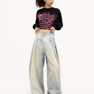 Concert Outfit Wrinkle Washed Loose Jeans