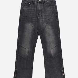 Concert Outfit Zipper Decoration Washed Jeans