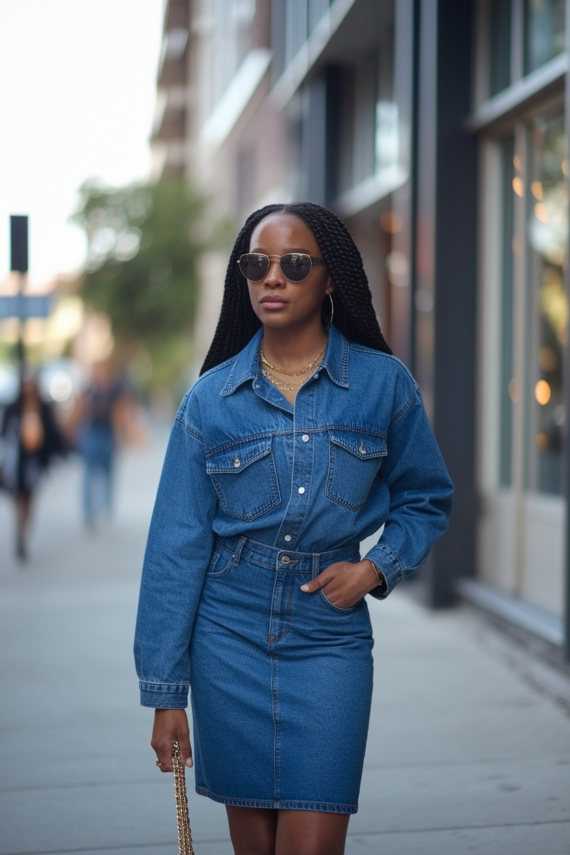 2000s Denim Skirt Outfit Black Women: Style Tips outfit idea