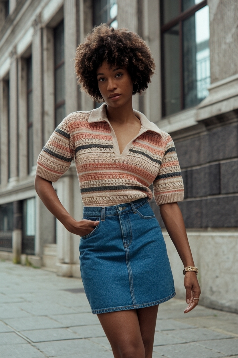 90s Denim Skirt Outfit Black Women: Nostalgic Trends outfit idea