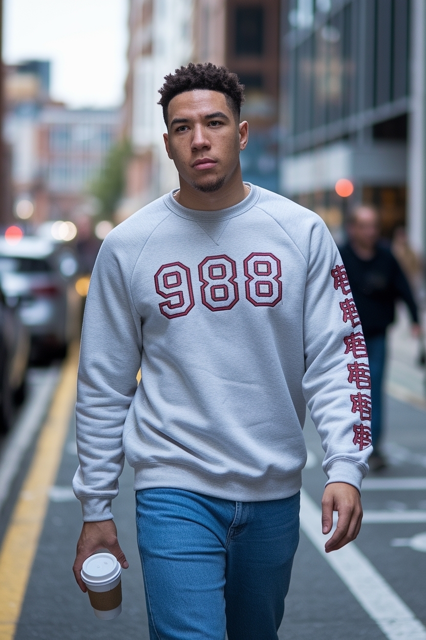988 Small Numeral Sleeve Crewneck: A Stylish Statement Piece outfit idea