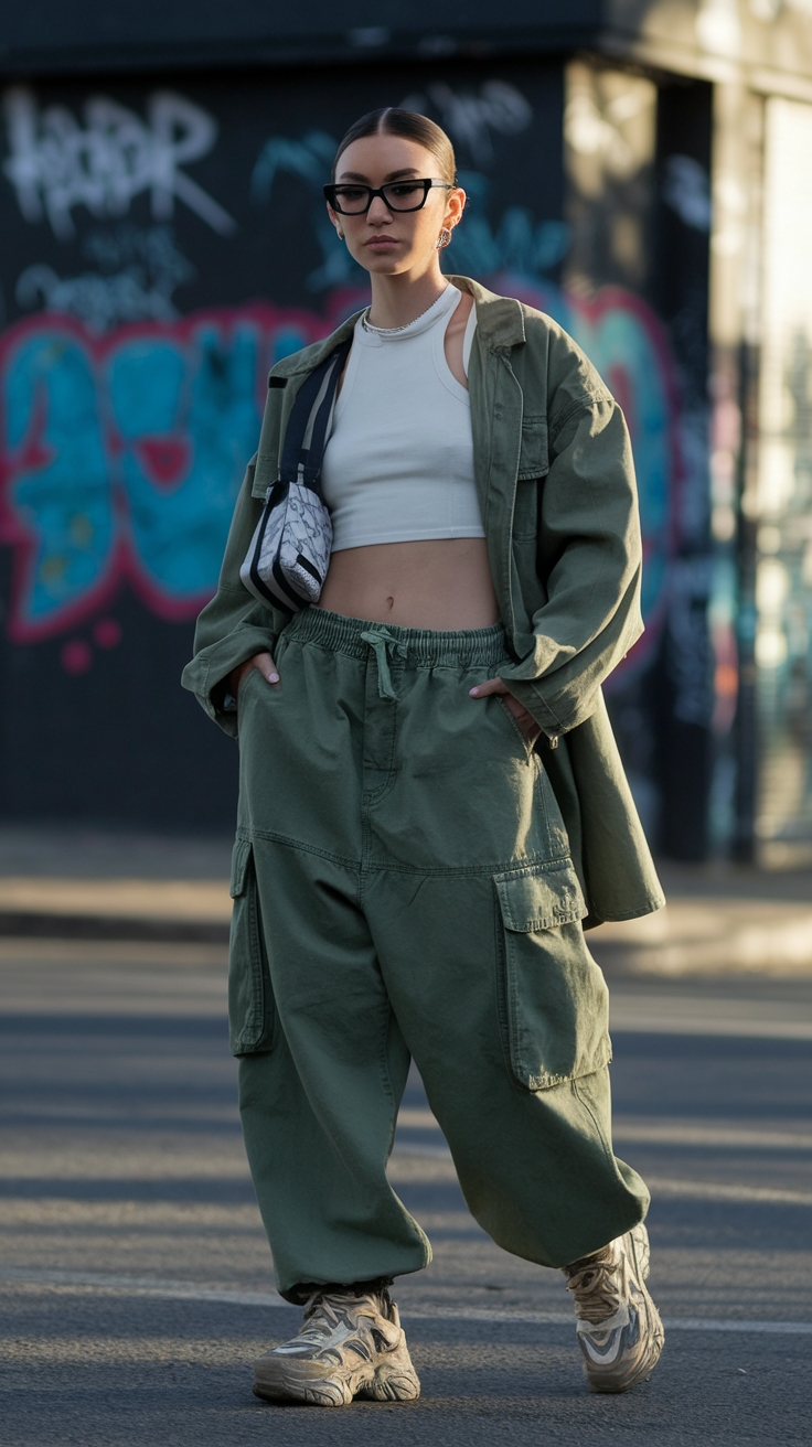Baggy Green Cargo Pants Outfit: Casual Chic for Every Day outfit idea