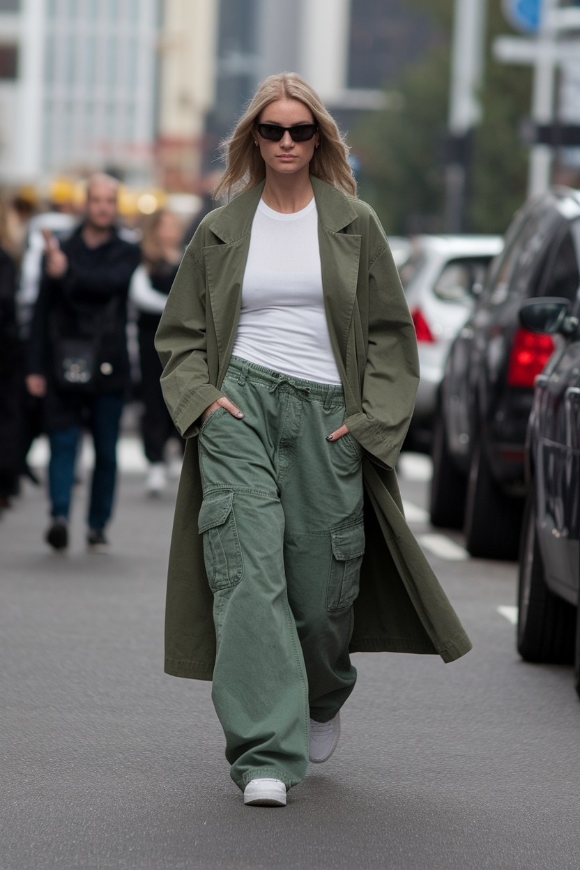 Trendy Baggy Green Cargo Pants Outfit for a Casual Look outfit idea