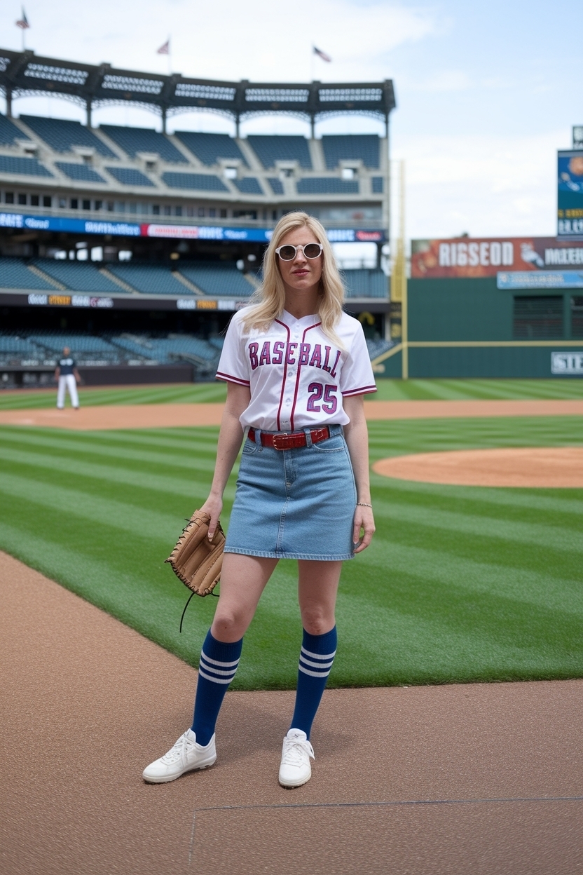 Baseball Game Outfit Women Denim Skirt: Trendy Choices outfit idea