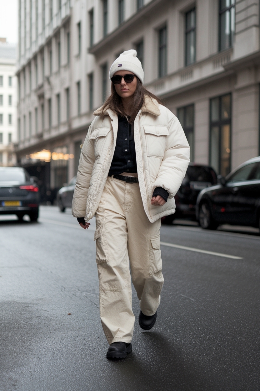 Beige Cargo Pants Outfit Winter: Stay Warm and Chic outfit idea