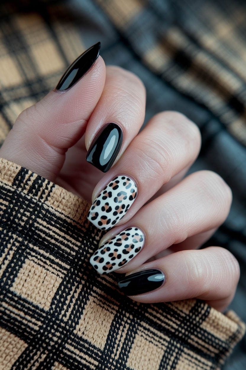 Nail Art Trend: Black and Cheetah Print Nails to Try outfit idea