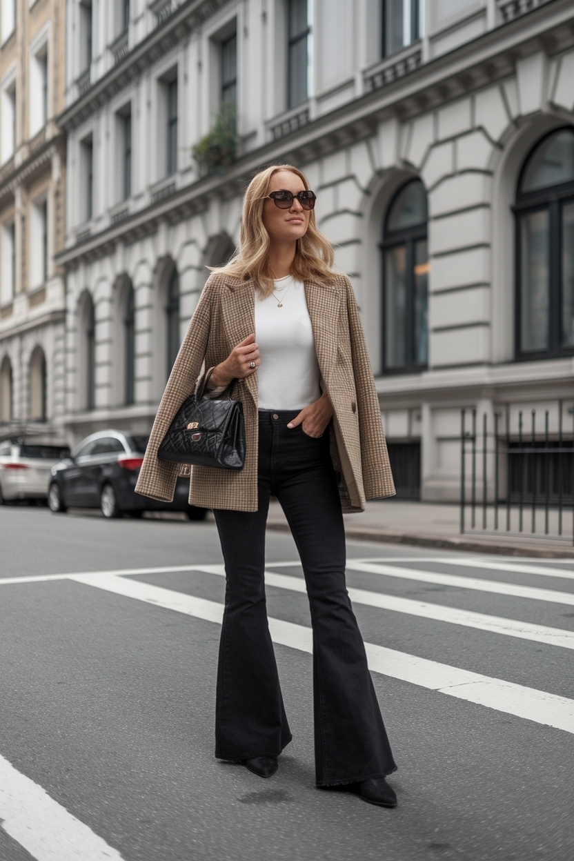 Black Bell Bottom Jeans Outfit for a Retro Look outfit idea